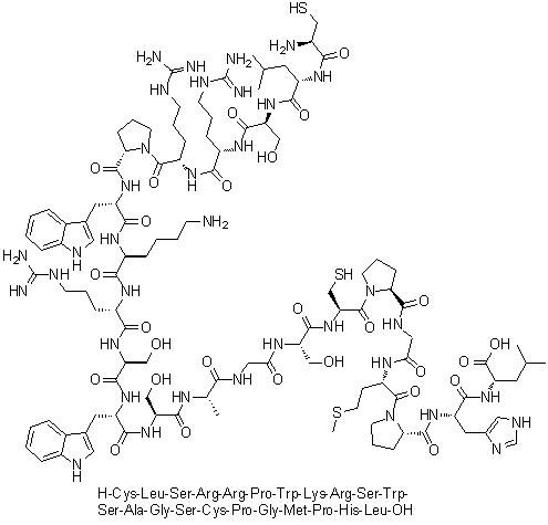 CAS # 907625-65-4, L-Cysteinyl-L-leucyl-L-seryl-L-arginyl-L-arginyl-L-prolyl-L-tryptophyl-L-lysyl-L-arginyl-L-seryl-L-tryptophyl-L-seryl-L-alanylglycyl-L-seryl-L-cysteinyl-L-prolylglycyl-L-methionyl-L-prolyl-L-histidyl-L-leucine