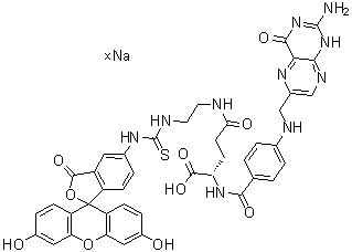 CAS # 910661-33-5, 5-[[[[2-[[(4S)-4-[[4-[[(2-Amino-1,4-dihydro-4-oxo-6-pteridinyl)methyl]amino]benzoyl]amino]-4-carboxy-1-oxobutyl]amino]ethyl]amino]thioxomethyl]amino]-2-(6-hydroxy-3-oxo-3H-xanthen-9-yl)benzoic acid sodium salt
