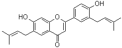 CAS # 91433-17-9, Prenyllicoflavone A, 7-Hydroxy-2-[4-hydroxy-3-(3-methyl-2-buten-1-yl)phenyl]-6-(3-methyl-2-buten-1-yl)-4H-1-benzopyran-4-one, Licoflavone B