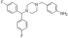 structure of CAS# 914349-63-6, 4-[[4-[Bis(4-fluorophenyl)methyl]-1-piperazinyl]methyl]benzenamine
