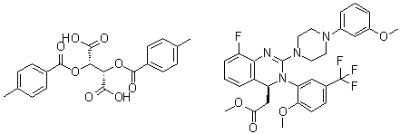 CAS 登录号：917389-30-1, (2S,3S)-2,3-双[(4-甲基苯甲酰)氧基]丁二酸与(4S)-8-氟-3,4-二氢-2-[4-(3-甲氧基苯基)-1-哌嗪基]-3-[2-甲氧基-5-(三氟甲基)苯基]-4-喹唑啉乙酸甲酯的化合物