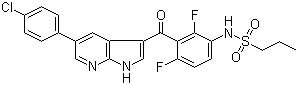 CAS # 918504-65-1 (1029872-54-5), Vemurafenib, PLX 4032, N-[3-[[5-(4-Chlorophenyl)-1H-pyrrolo[2,3-b]pyridin-3-yl]carbonyl]-2,4-difluorophenyl]-1-propanesulfonamide