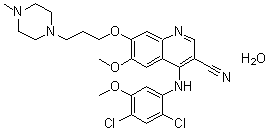 structure of CAS# 918639-08-4, 4-[(2,4-Dichloro-5-methoxyphenyl)amino]-6-methoxy-7-[3-(4-methyl-1-piperazinyl)propoxy]-3-quinolinecarbonitrile hydrate (1:1)