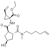 CAS # 922727-93-3, (1R,2S)-2-Ethenyl-1-[[[(1R,2R,4S)-2-[(5-hexen-1-ylmethylamino)carbonyl]-4-hydroxycyclopentyl]carbonyl]amino]cyclopropanecarboxylic acid ethyl ester