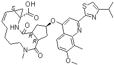 structure of CAS# 923604-58-4, (2R,3aR,10Z,11aS,12aR,14aR)-2,3,3a,4,5,6,7,8,9,11a,12,13,14,14a-十四氢-2-[[7-甲氧基-8-甲基-2-[4-异丙基-2-噻唑基]-4-喹啉基]氧基]-5-甲基-4,14-二氧代环戊二烯并[c]环丙烯并[g][1,6]二氮杂环十四碳七烯-12a(1H)-羧酸
