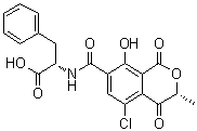 CAS # 93261-84-8, (R)-N-[(5-Chloro-3,4-dihydro-8-hydroxy-3-methyl-1,4-dioxo-1H-2-benzopyran-7-yl)carbonyl]-L-phenylalanine