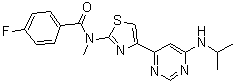 structure of CAS# 932737-65-0, 4-Fluoro-N-[4-[6-(isopropylamino)pyrimidin-4-yl]-1,3-thiazol-2-yl]-N-methylbenzamide