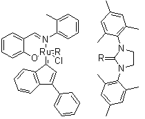 structure of CAS# 934538-12-2, [1,3-双(2,4,6-三甲基苯基)-2-咪唑烷亚基][2-[[(2-甲基苯基)亚氨基]甲基]苯酚基](3-苯基-1H-茚-1-亚基)氯化钌