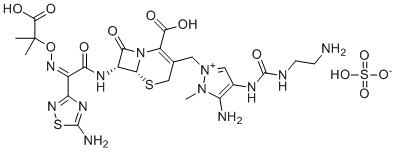 CAS # 936111-69-2, Ceftolozane sulfate, (6R,7R)-3-[[3-amino-4-(2-aminoethylcarbamoylamino)-2-methylpyrazol-1-ium-1-yl]methyl]-7-[[(2Z)-2-(5-amino-1,2,4-thiadiazol-3-yl)-2-(2-carboxypropan-2-yloxyimino)acetyl]amino]-8-oxo-5-thia-1-azabicyclo[4.2.0]oct-2-ene-2-carboxylic acid,hydrogen sulfate