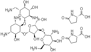 CAS 登录号：93940-81-9, 5-氧代-L-脯氨酸与O-2,6-二氨基-2,6-二脱氧-alpha-D-吡喃葡萄糖基-(1→4)-O-[O-2,6-二氨基-2,6-二脱氧-alpha-D-吡喃葡萄糖基-(1→3)-beta-D-呋喃核糖基-(1→5)]-2-脱氧-D-链霉胺的化合物(2:1)