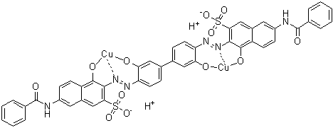 CAS 登录号：94233-37-1, [mu-[[3,3'-[(3,3'-二羟基[1,1'-联苯]-4,4'-二基)二(偶氮)]二[4-羟基-7-(苯甲酰基氨基)-2-萘磺酸基]](6-)]]二氢二铜酸