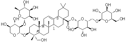CAS # 942997-00-4, Nigelloside C, 3-O-alpha-L-Rhamnopyranosyl-(1→2)-beta-D-xylopyranosylhederagenin 28-beta-D-glucopyranosyl-(1→6)-beta-D-glucopyranosyl ester