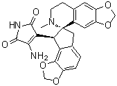 CAS # 94656-46-9, Hyperectine, rel-3-Amino-4-[(5R,8'S)-6',7,8,8'-tetrahydro-6-methylspiro[1,3-dioxolo[4,5-g]isoquinoline-5(6H),7'-[7H]indeno[4,5-d][1,3]dioxol]-8'-yl]-1H-pyrrole-2,5-dione