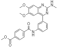 structure of CAS# 947620-48-6, 4-[[[3-[6,7-Dimethoxy-2-(methylamino)-4-quinazolinyl]phenyl]amino]carbonyl]benzoic acid methyl ester