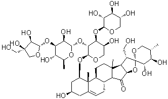 CAS # 952579-36-1, Trikamsteroside D, (1beta,3beta,23S,24R,25S)-1-[(O-D-apio-beta-D-Furanosyl-(1→3)-O-6-deoxy-alpha-L-mannopyranosyl-(1→2)-O-[beta-D-xylopyranosyl-(1→3)]-alpha-L-arabinopyranosyl)oxy]-3,20,23,24-tetrahydroxy-spirost-5-en-15-one