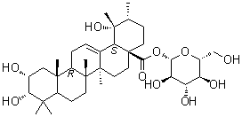 CAS # 95298-47-8, Kajiichigoside F1, 28-O-beta-D-Glucopyranosyleuscaphic acid, 2alpha,3alpha,19alpha-Trihydroxylurs-12-en-28-oic acid-28-O-beta-D-glucopyranoside