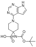 structure of CAS# 956460-96-1, 4-((tert-Butoxycarbonyl)amino)-1-(7H-pyrrolo[2,3-d]pyrimidin-4-yl)piperidine-4-carboxylic acid