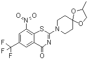 CAS 登录号：957217-65-1, 2-(2-甲基-1,4-二氧杂-8-氮杂螺[4.5]癸烷-8-基)-8-硝基-6-(三氟甲基)-4H-苯并[e][1,3]噻嗪-4-酮