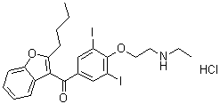 structure of CAS# 96027-74-6, (2-丁基苯并呋喃-3-基)(4-(2-(乙基氨基)乙氧基)-3,5-二碘苯基)甲酮盐酸盐