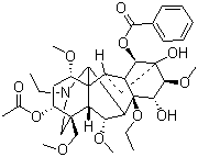 CAS # 96562-88-8, Szechenyine, 3-Acetyl-8-O-ethyl-14-benzoylaconine, 3-O-Acetyl-14-O-benzoyl-8-O-ethylaconine, 8-O-Ethylaconine 3-acetate 14-benzoate, O8-Ethylpolyschistine D, Polyschistine A