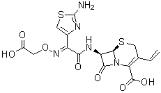 CAS 登录号：97164-56-2, (6R,7R)-7-[[(2E)-2-(2-氨基-4-噻唑基)-2-[(羧基甲氧基)亚氨基]乙酰基]氨基]-3-乙烯基-8-氧代-5-硫杂-1-氮杂双环[4.2.0]辛-2-烯-2-羧酸