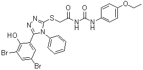 CAS # 97399-32-1, 2-[[5-(3,5-Dibromo-2-hydroxyphenyl)-4-phenyl-4H-1,2,4-triazol-3-yl]thio]-N-[[(4-ethoxyphenyl)amino]carbonyl]acetamide
