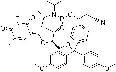 structure of CAS# 98796-51-1, 5'-(4,4'-二甲氧基三苯基)-3'-脱氧胸苷 2'-(2-氰乙基-N,N-二异丙基)亚磷酰胺