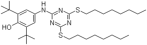 structure of CAS# 991-84-4, 2,4-Bis(octylthio)-6-(4-hydroxy-3,5-di-tert-butylanilino)-1,3,5-triazine