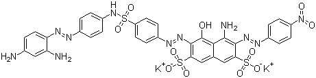 CAS # 99576-15-5, Acid Black 210, C.I. 300285, 4-Amino-6-[[4-[[[4-[(2,4-diaminophenyl)azo]phenyl]amino]sulfonyl]phenyl]azo]-5-hydroxy-3-[(4-nitrophenyl)azo]-2,7-naphthalenedisulfonic acid dipotassium salt